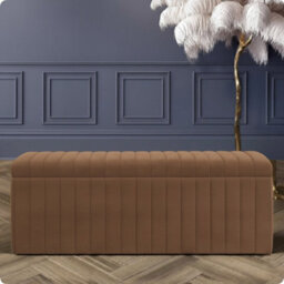 137Cm Wide Lux Ottoman Storage Box, Mink Velvet Upholstered Full Striped Storage Ottoman Box