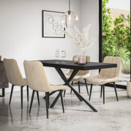 More4Homes Donni Dining Table And Chairs -  Black Table Top W Black Legs + Nova Velvet Dining Chair Set Of 6 (Beige) - thumbnail 1