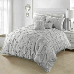 TheWhiteWater Limited Pintuck Duvet Cover Set + Matching Pillowcases With Bedsheet - 3In1 Hotel Style Bedding Set - Silver Grey - thumbnail 4