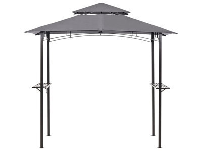 Beliani Gazebo Grey Fabric Black Steel Powder-Coated Garden Pavilion 240 X 148 Cm With Hooks And Shelves - image 1