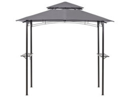 Beliani Gazebo Grey Fabric Black Steel Powder-Coated Garden Pavilion 240 X 148 Cm With Hooks And Shelves - thumbnail 1
