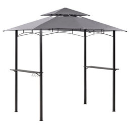 Beliani Gazebo Grey Fabric Black Steel Powder-Coated Garden Pavilion 240 X 148 Cm With Hooks And Shelves - thumbnail 3