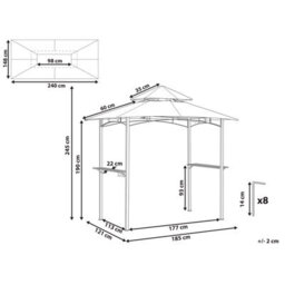 Beliani Gazebo Grey Fabric Black Steel Powder-Coated Garden Pavilion 240 X 148 Cm With Hooks And Shelves - thumbnail 4