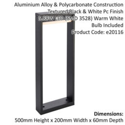 500mm Slim Outdoor Bollard Post Light Pir Sensor Textured Black & White Diffuser - thumbnail 2