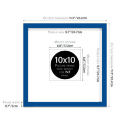 "10X10"" Blue Picture Frame - 10X10"" Square Frame With 7X7"" Mount For 10X10""/7X7"" Pictures Art Deco Style Room Decor, 1 Pack" - thumbnail 2