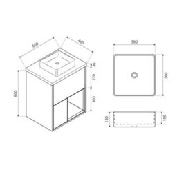 Homestylestore Black Grey 600mm Wall Hung Bathroom Vanity Unit With Square Countertop Basin - thumbnail 4