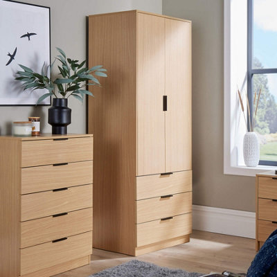 Home Source Phoenix 2 Door 3 Drawer Wardrobe Oak Effect Bedroom Furniture - image 1
