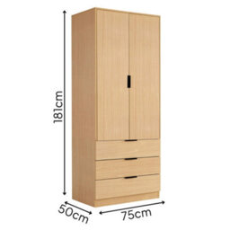 Home Source Phoenix 2 Door 3 Drawer Wardrobe Oak Effect Bedroom Furniture - thumbnail 4