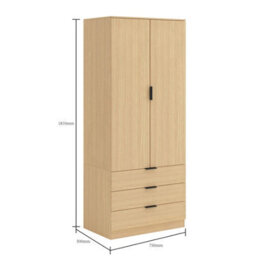 Home Source Phoenix 2 Door 3 Drawer Wardrobe Oak Effect Bedroom Furniture - thumbnail 6