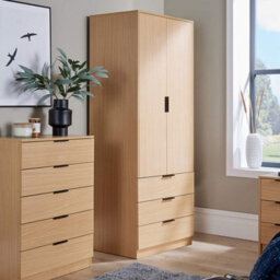 Home Source Phoenix 2 Door 3 Drawer Wardrobe Oak Effect Bedroom Furniture - thumbnail 1