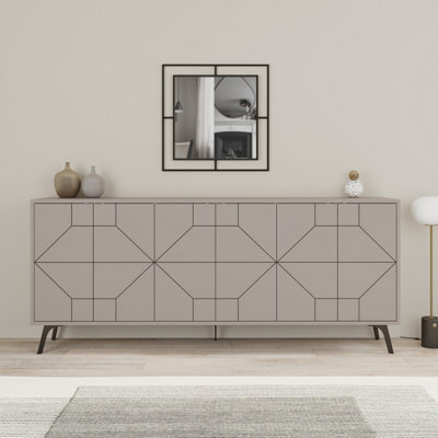 Decortie Dune Mocha Grey Geometric 6 Door Sideboard With Metal Legs (W) 181Cm - image 1