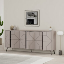 Decortie Dune Mocha Grey Geometric 6 Door Sideboard With Metal Legs (W) 181Cm - thumbnail 6