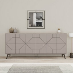 Decortie Dune Mocha Grey Geometric 6 Door Sideboard With Metal Legs (W) 181Cm