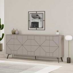 Decortie Dune Mocha Grey Geometric 6 Door Sideboard With Metal Legs (W) 181Cm - thumbnail 5