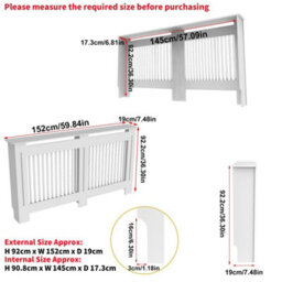 Fativo Vertical Radiator Cover Grill Shelf Cabinet Mdf Wood Modern Traditional Furniture (19D X  152W X 92.2H Cm) - thumbnail 2