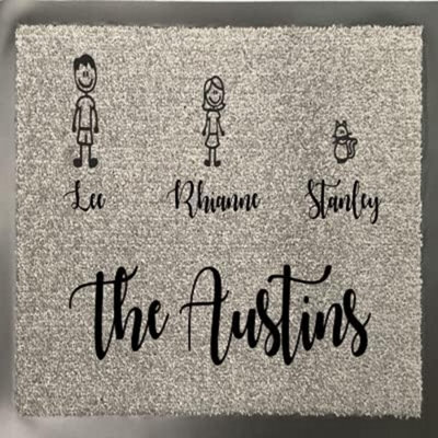 One of a Kind Design UK One Of Kind Uk Personalised Family Doormat 100% Nylon, Stick Figure Design With Surname, Non-Slip Rubber, 8mm Pile, Machine Wash - image 1