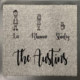 One of a Kind Design UK One Of Kind Uk Personalised Family Doormat 100% Nylon, Stick Figure Design With Surname, Non-Slip Rubber, 8mm Pile, Machine Wash - thumbnail 1