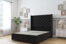 "Sloomy Dior Black Plush Divan Bed Base 2 Drawers Foot-End With 54"" Wingback Headboard 4' Small Double" - thumbnail 1