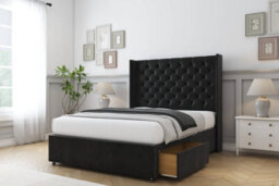 "Sloomy Dior Black Plush Divan Bed Base 2 Drawers Foot-End With 54"" Wingback Headboard 4' Small Double" - thumbnail 4