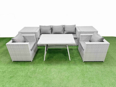 Fimous Outdoor Pe Rattan Sofa Armchair Set Patio Garden Furniture Sets With Cushions 2 Side Tables Light Grey 7 Pieces - image 1
