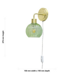 First Choice Lighting Toby - Satin Brass Plug In Wall Light With Betchley Green Ribbed Shade - thumbnail 5