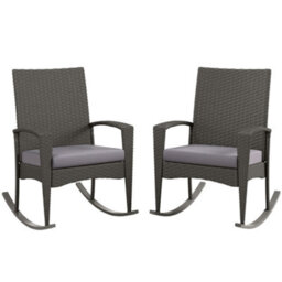 Wyld Haus Lora Set Of 2 Grey Rattan Outdoor Rocking Chairs With Cushions, Mixed Grey - thumbnail 2