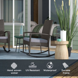 Wyld Haus Lora Set Of 2 Grey Rattan Outdoor Rocking Chairs With Cushions, Mixed Grey - thumbnail 5