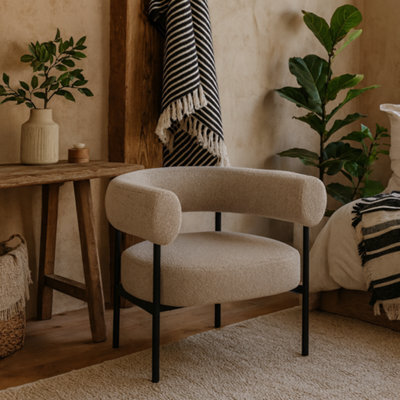 Wyld Haus Ostrava Beige Boucle Lounge Chair With Black Metal Legs - image 1