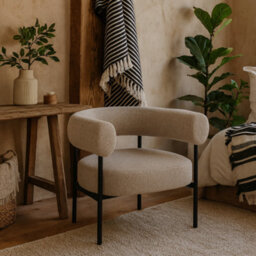 Wyld Haus Ostrava Beige Boucle Lounge Chair With Black Metal Legs - thumbnail 1