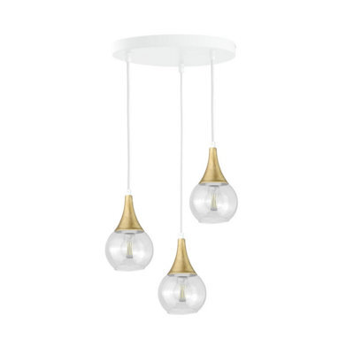 Luminosa Lighting Luminosa Lacrima Cluster Pendant Ceiling Light White, Gold Transparent Glass Shade 3X E27 - image 1