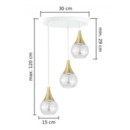 Luminosa Lighting Luminosa Lacrima Cluster Pendant Ceiling Light White, Gold Transparent Glass Shade 3X E27 - thumbnail 2