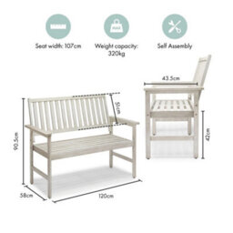Grey 2 Seater Acacia Wood Outdoor Garden Bench - thumbnail 2