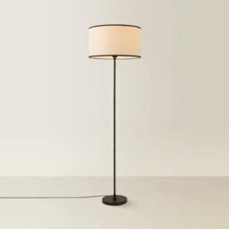 Valuelights Maeve Natural Linen Black Trim Shade Matte Black Bobbin Bobble Floor Lamp - thumbnail 3