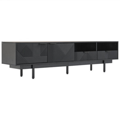 Modern Tv Unit Stand Cabinet Sideboard With Drawer Storage & Open Shelves Black - image 1