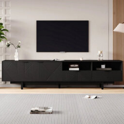 Modern Tv Unit Stand Cabinet Sideboard With Drawer Storage & Open Shelves Black - thumbnail 6