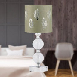 First Choice Lighting Chrome Two Ball Table Lamp With Sage Green Fern Shade - thumbnail 4