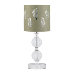 First Choice Lighting Chrome Two Ball Table Lamp With Sage Green Fern Shade - thumbnail 1