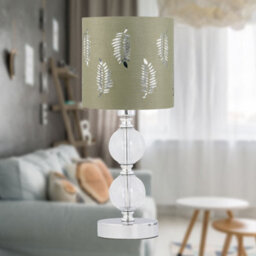 First Choice Lighting Chrome Two Ball Table Lamp With Sage Green Fern Shade - thumbnail 3