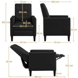 Yaheetech Black Fabric Recliner Sofa With Adjustable Back - thumbnail 3