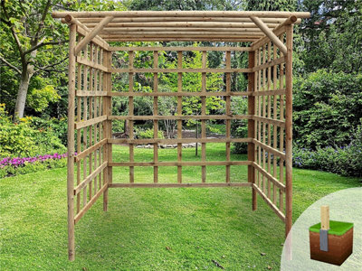 Edecks Rustic Rose Enclosed Wooden Garden Pergola (W 2400mm X D 2400mm) With Bolt Down Anchors (2.25M) - image 1