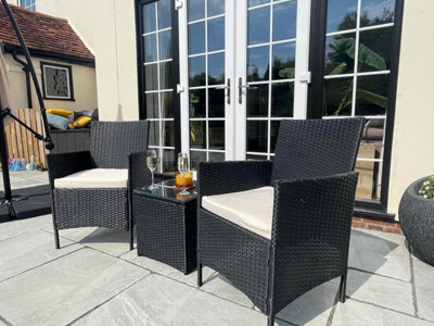Nustone Rattan Garden Furniture Patio Bistro Set, 2 Chairs With Cushions And A Coffee Table - Black - image 1