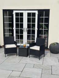 Nustone Rattan Garden Furniture Patio Bistro Set, 2 Chairs With Cushions And A Coffee Table - Black - thumbnail 3