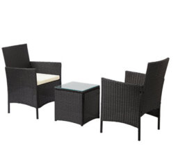 Nustone Rattan Garden Furniture Patio Bistro Set, 2 Chairs With Cushions And A Coffee Table - Black - thumbnail 2