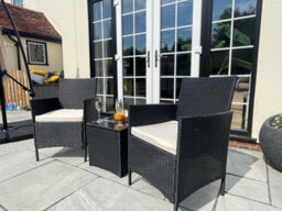 Nustone Rattan Garden Furniture Patio Bistro Set, 2 Chairs With Cushions And A Coffee Table - Black - thumbnail 1