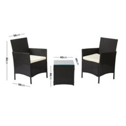Nustone Rattan Garden Furniture Patio Bistro Set, 2 Chairs With Cushions And A Coffee Table - Black - thumbnail 6