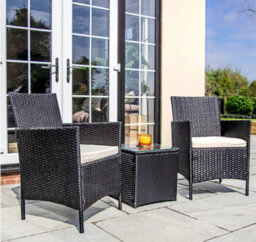Nustone Rattan Garden Furniture Patio Bistro Set, 2 Chairs With Cushions And A Coffee Table - Black - thumbnail 4