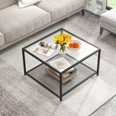 Costway Modern Glass Top Coffee Table Home Square Center Table Accent Sofa Side Table - image 1