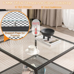 Costway Modern Glass Top Coffee Table Home Square Center Table Accent Sofa Side Table - thumbnail 8