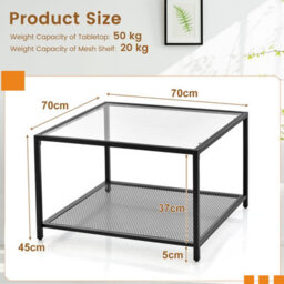 Costway Modern Glass Top Coffee Table Home Square Center Table Accent Sofa Side Table - thumbnail 3