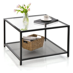 Costway Modern Glass Top Coffee Table Home Square Center Table Accent Sofa Side Table - thumbnail 2